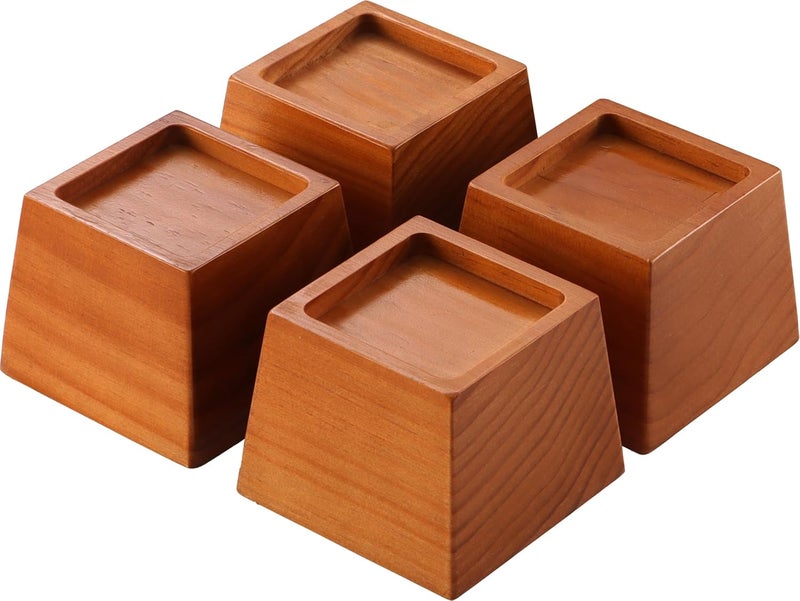 Lufia Wood Bed Risers 3 Inch, Premium Pine Furniture Risers - Sturdy, Stylish and Space Saving 3" Bed Lift for Sofa, Desk and More - 4-Pack (Brown Wood, 3 Inch) - Image 1